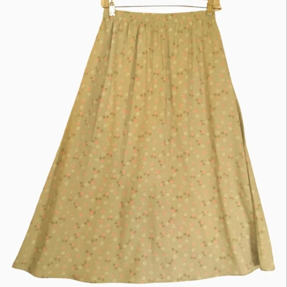 Worthington Green And Pink Ditsy Floral Print Cottagecore Y2K Maxi Skirt Sz S
